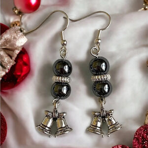 Christmas Hematite Earrings-silver bells